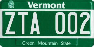 VT license plate ZTA002