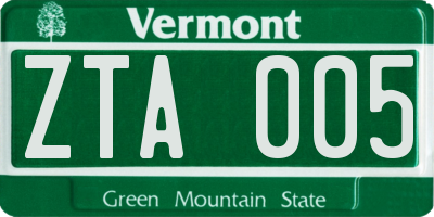 VT license plate ZTA005