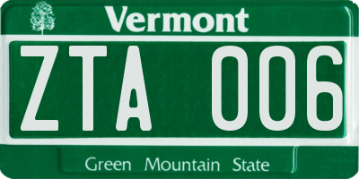 VT license plate ZTA006