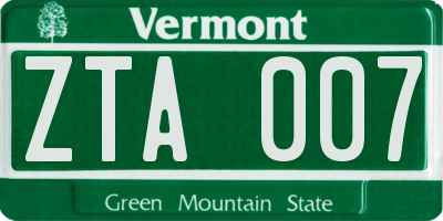 VT license plate ZTA007