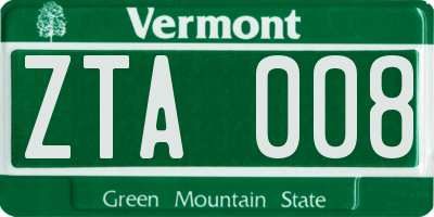 VT license plate ZTA008