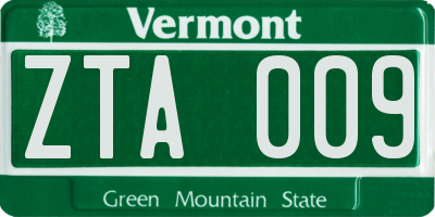 VT license plate ZTA009