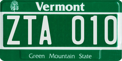 VT license plate ZTA010