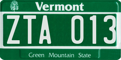 VT license plate ZTA013
