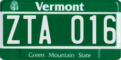 VT license plate ZTA016