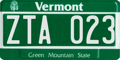 VT license plate ZTA023