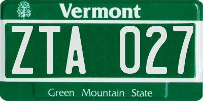 VT license plate ZTA027