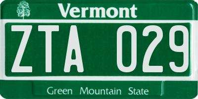VT license plate ZTA029