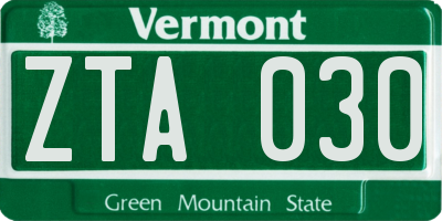 VT license plate ZTA030