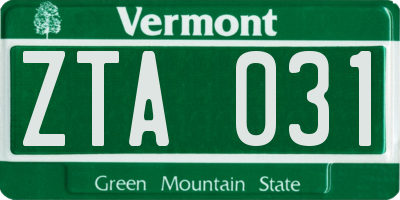 VT license plate ZTA031