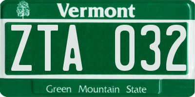 VT license plate ZTA032