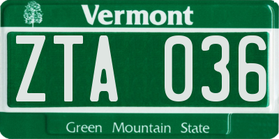 VT license plate ZTA036