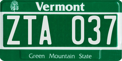 VT license plate ZTA037