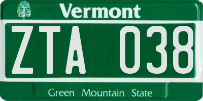 VT license plate ZTA038