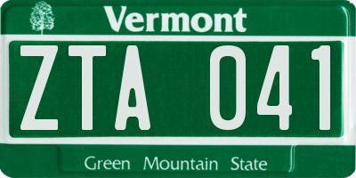 VT license plate ZTA041