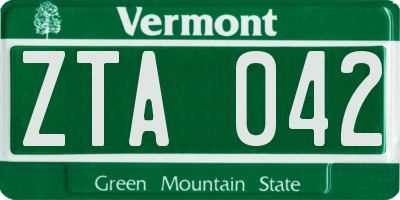 VT license plate ZTA042