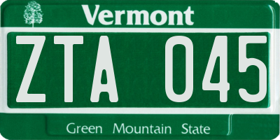 VT license plate ZTA045