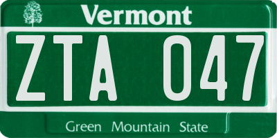 VT license plate ZTA047