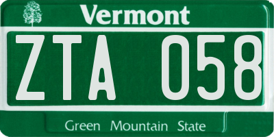 VT license plate ZTA058