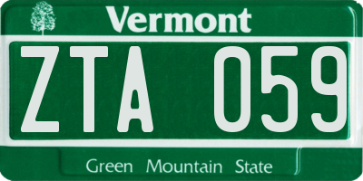 VT license plate ZTA059
