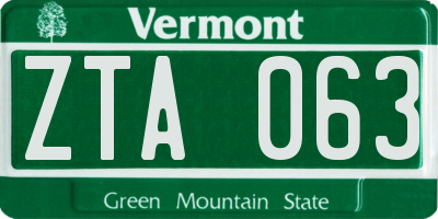 VT license plate ZTA063