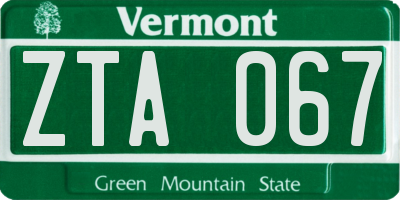 VT license plate ZTA067
