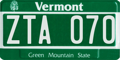 VT license plate ZTA070