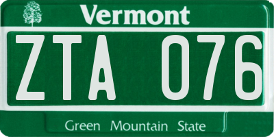 VT license plate ZTA076