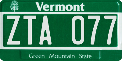 VT license plate ZTA077