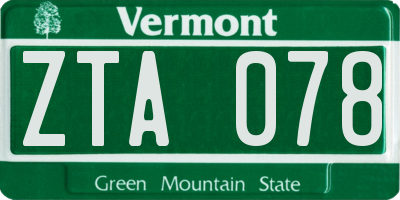 VT license plate ZTA078