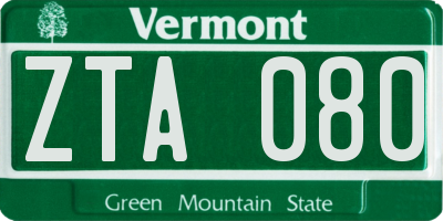 VT license plate ZTA080