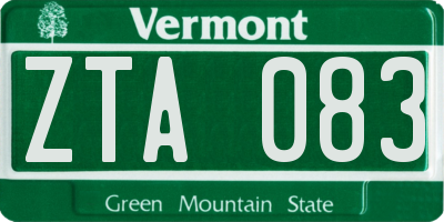 VT license plate ZTA083