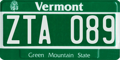 VT license plate ZTA089