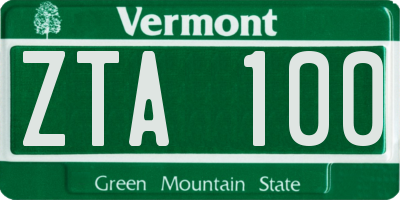 VT license plate ZTA100