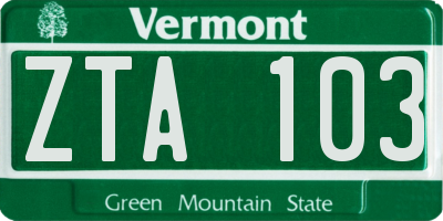 VT license plate ZTA103
