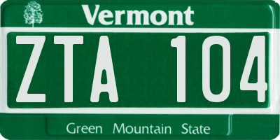 VT license plate ZTA104