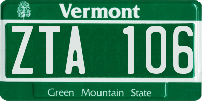 VT license plate ZTA106