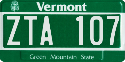 VT license plate ZTA107