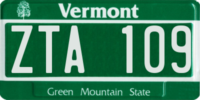 VT license plate ZTA109