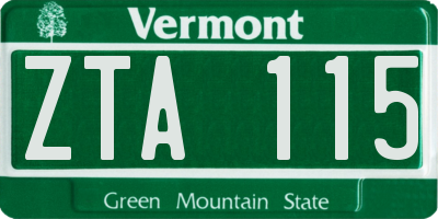 VT license plate ZTA115