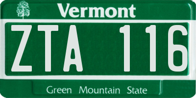 VT license plate ZTA116