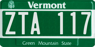 VT license plate ZTA117
