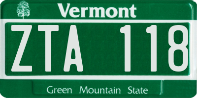 VT license plate ZTA118