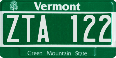 VT license plate ZTA122