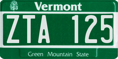 VT license plate ZTA125