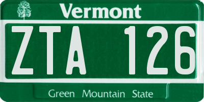VT license plate ZTA126