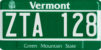 VT license plate ZTA128