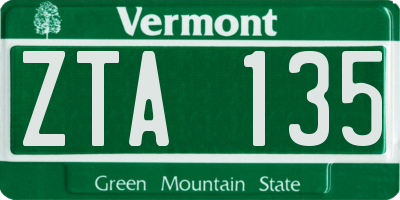 VT license plate ZTA135