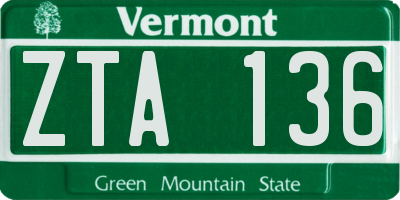 VT license plate ZTA136