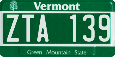 VT license plate ZTA139